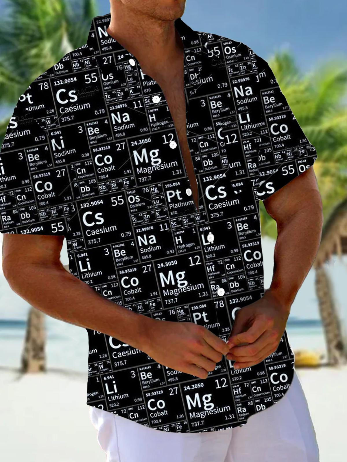 Periodic Table Print Short Sleeve Men's Shirts With Pocket