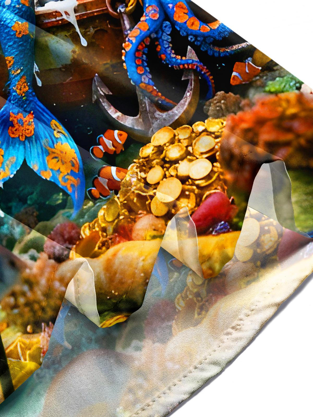 Funny Mermaid Octopus Boat Marine Life Men's Pocket Short Sleeve Shirts