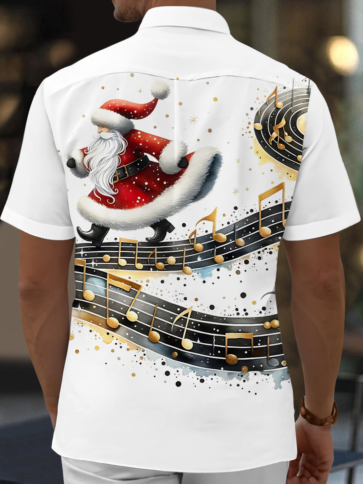 Christmas Santa Claus Note Print Men's Pocket Short Sleeve Shirts