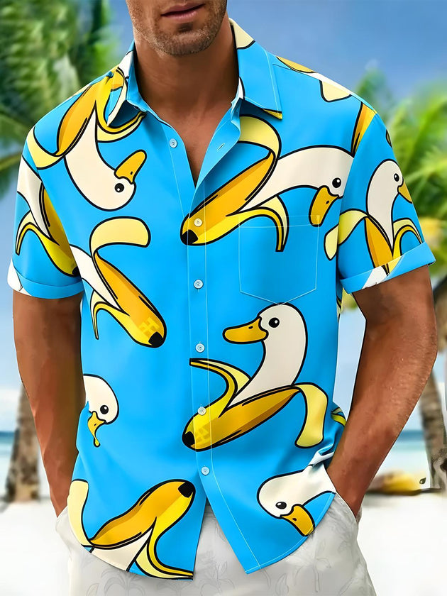 men's Hawaiian shirt front view tropical beach vacation