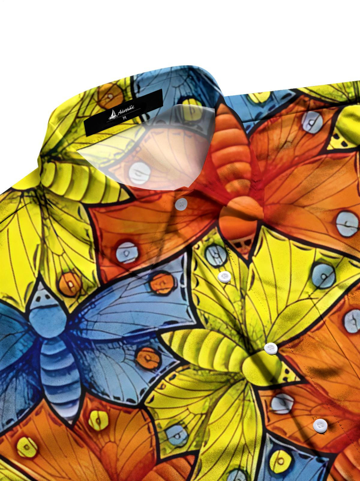 Butterfly Art Print Men's Pocket Long Sleeve Shirts