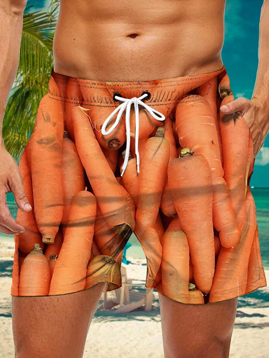 Men's Carrot Print Casual Shorts Front View