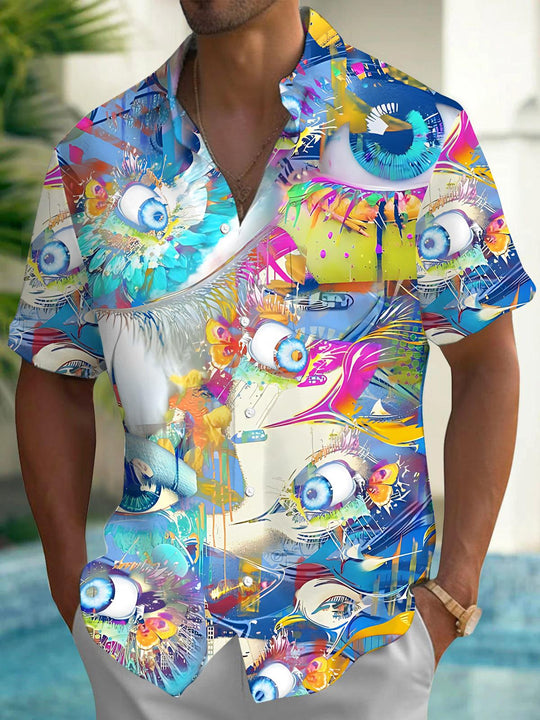 Abstract Eye Print Men's Pocket Short Sleeve Shirts