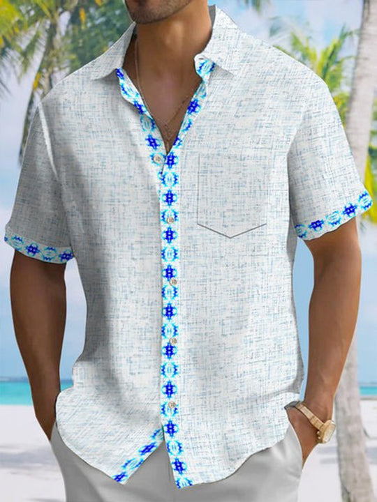 men's Hawaiian shirt front view tropical beach vacation