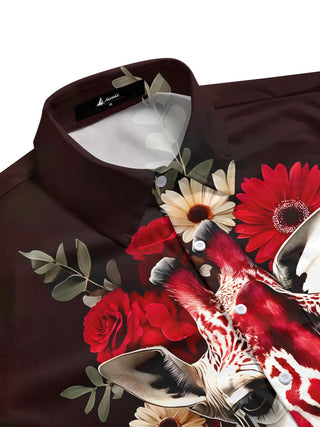 Men's short sleeve shirt with giraffe floral print, side view