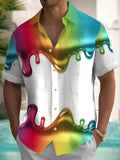 Gradient Print Short Sleeve Men's Shirts With Pocket