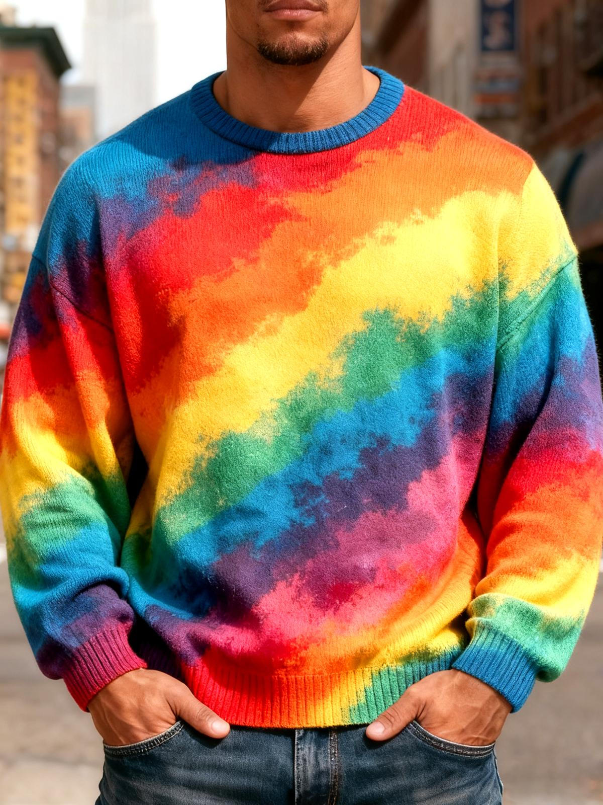 Tie Dye Men's Long Sleeve Round Neck Tops