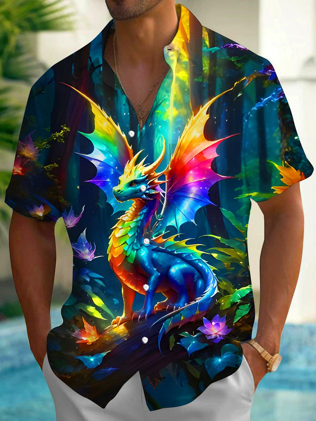 men's dragon print shirt front view