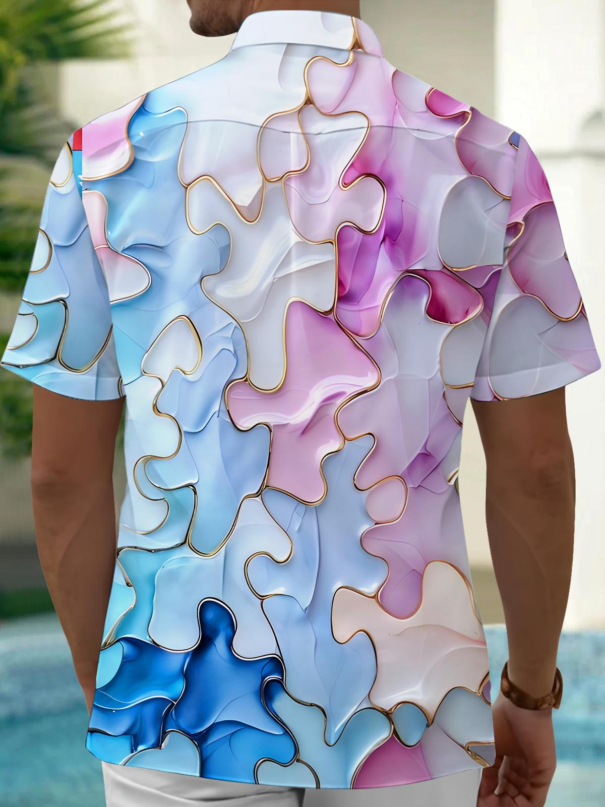 Gradient Abstract Geometry Men's Pocket Short Sleeve Shirts
