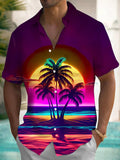 Coconut Tree Print Men's Pocket Short Sleeve Shirts