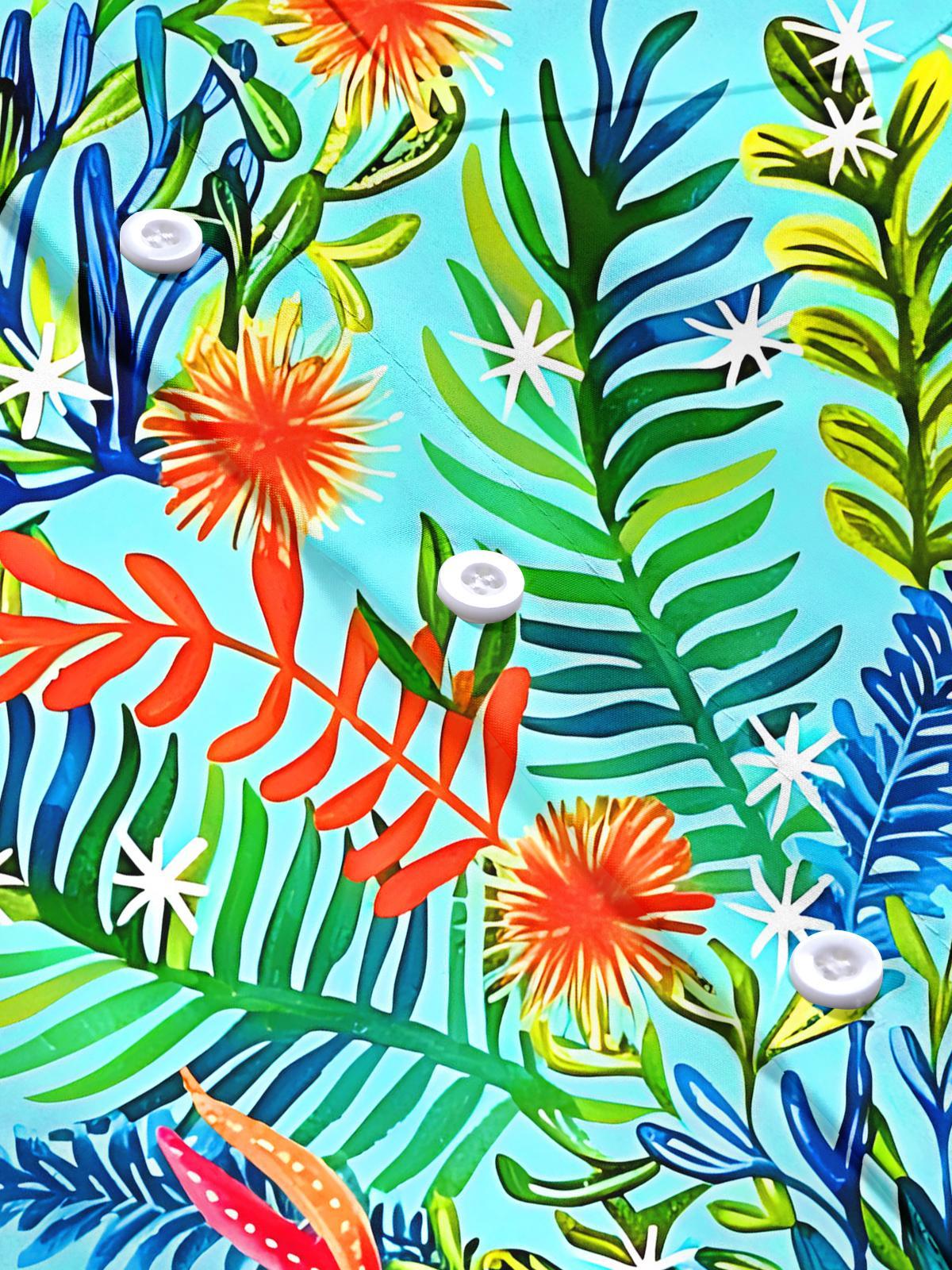 Hawaiian Tropical Floral Plant Men's Pocket Short Sleeve Shirts