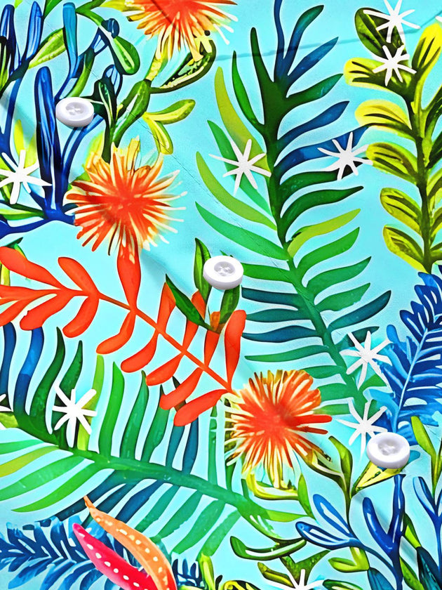 Hawaiian Tropical Floral Plant Men's Pocket Short Sleeve Shirts