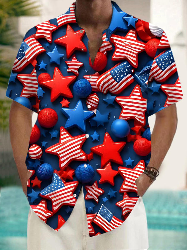 men's American flag print shirt front view Independence Day