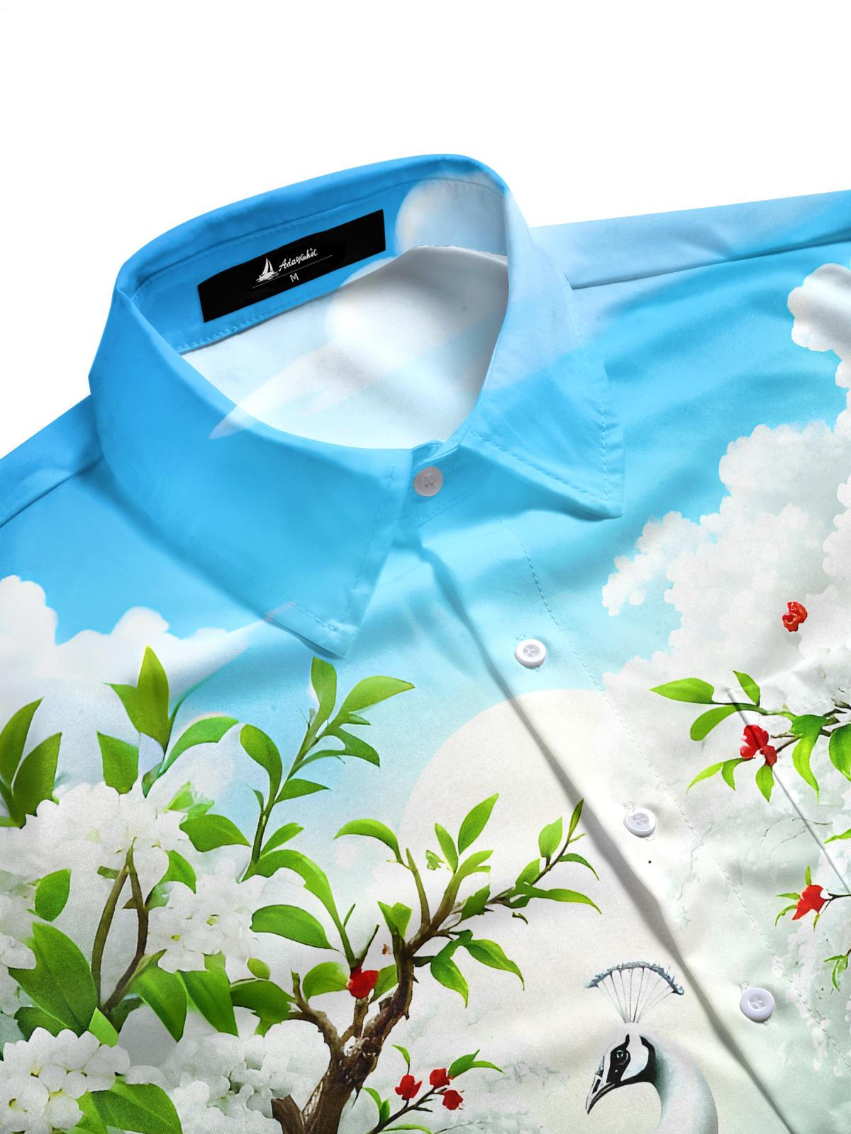 Peacock Floral Men's Pocket Long Sleeve Shirts