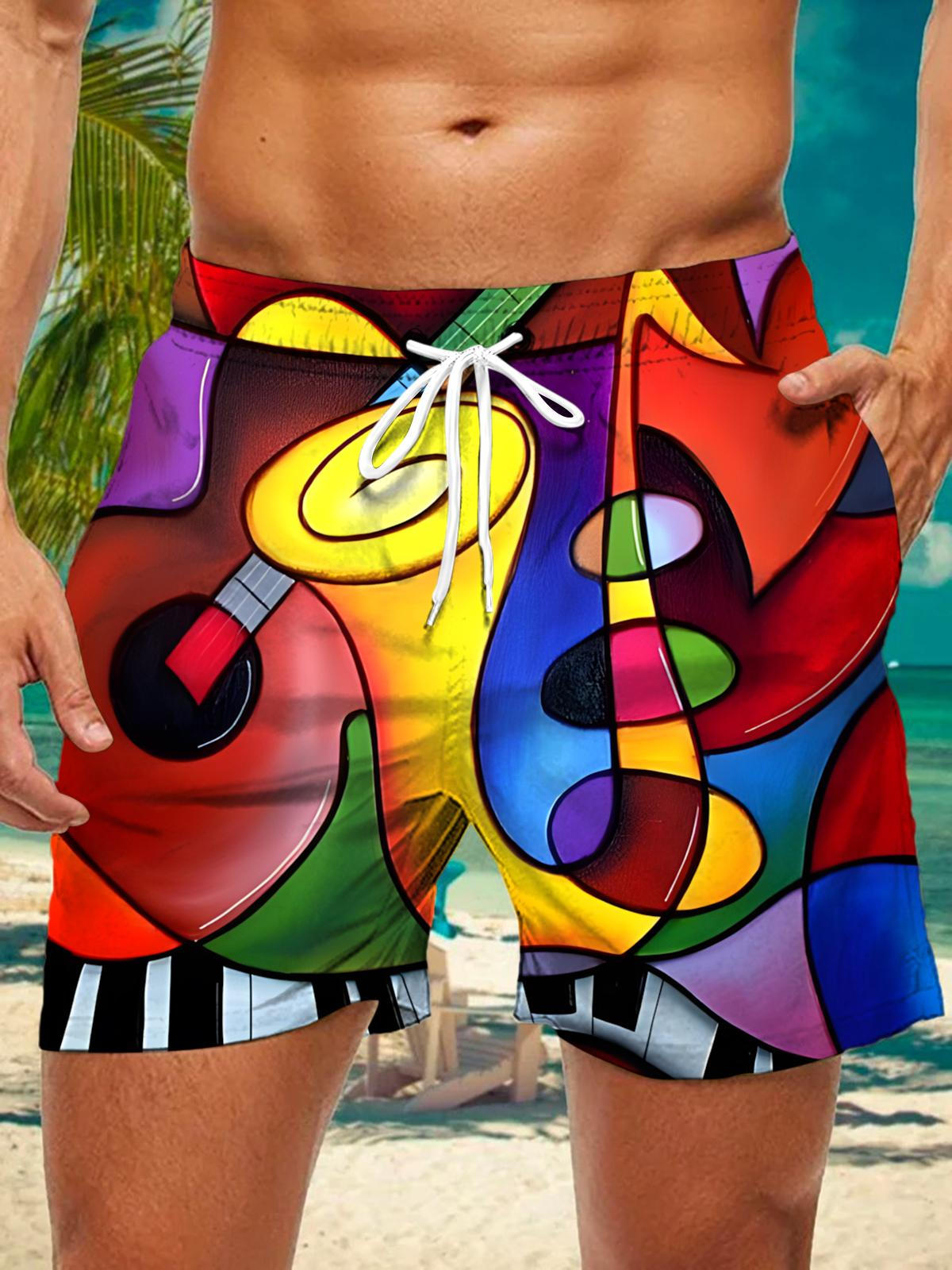 Music Art Print Men's Print Pocket Shorts