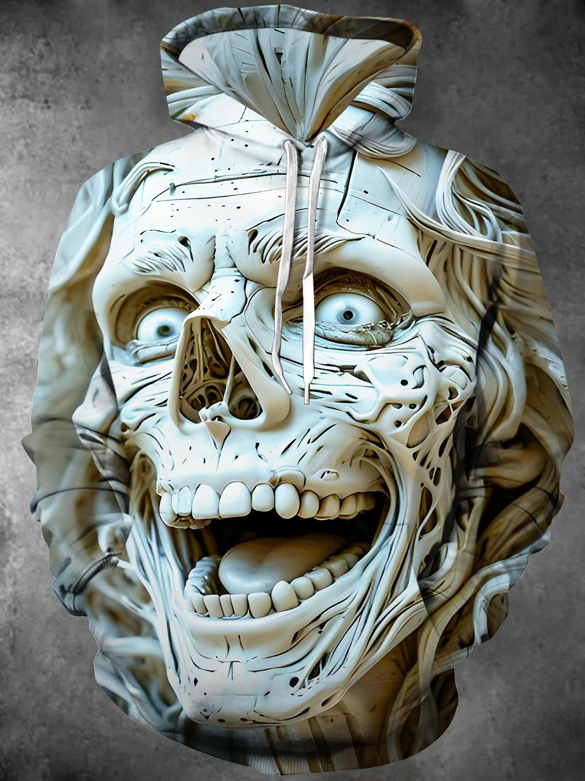 Funny Skull Art Relief Long Sleeve Hooded Pocket Men's Top