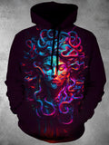 Abstract Face Art Long Sleeve Hooded Pocket Men's Top