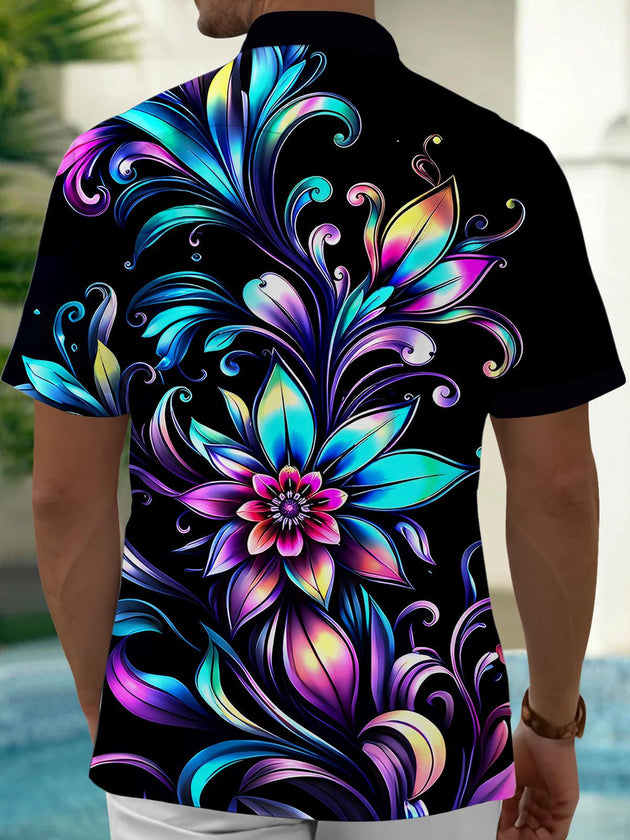 Men's tie-dye floral pocket short sleeve shirt back view