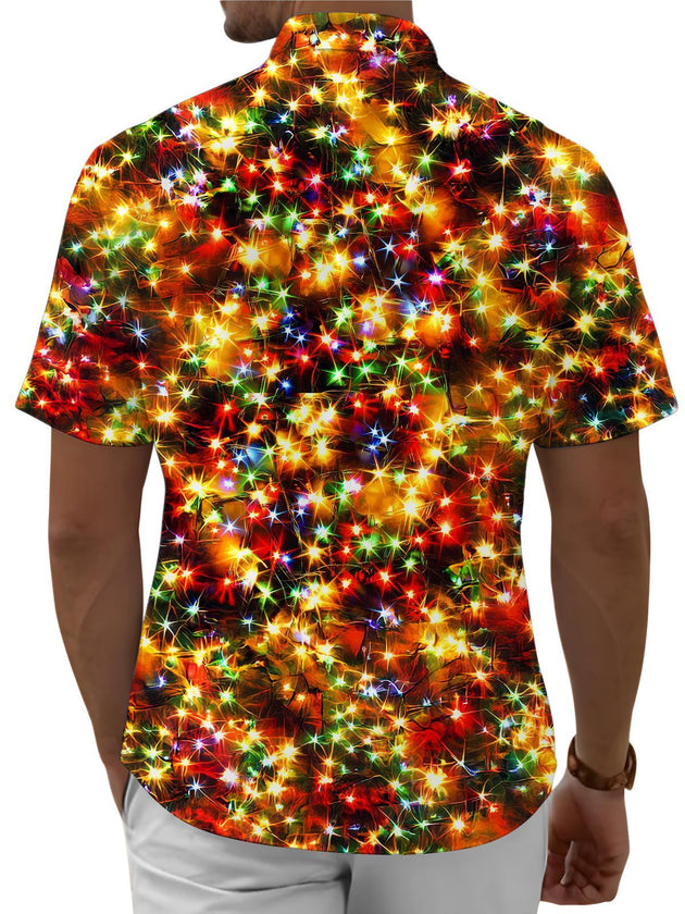Adaychic Mens Christmas Shirt Christmas Neon Print Casual Button Down Holiday Shirt Short Sleeve Loose Tops for Everyday Wear relaxing