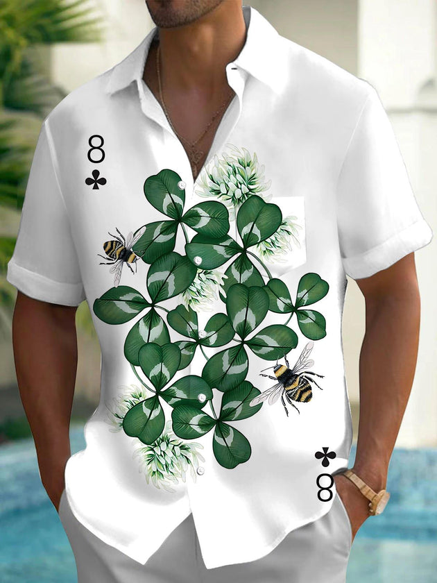 Men's poker print pocket short sleeve shirt back view