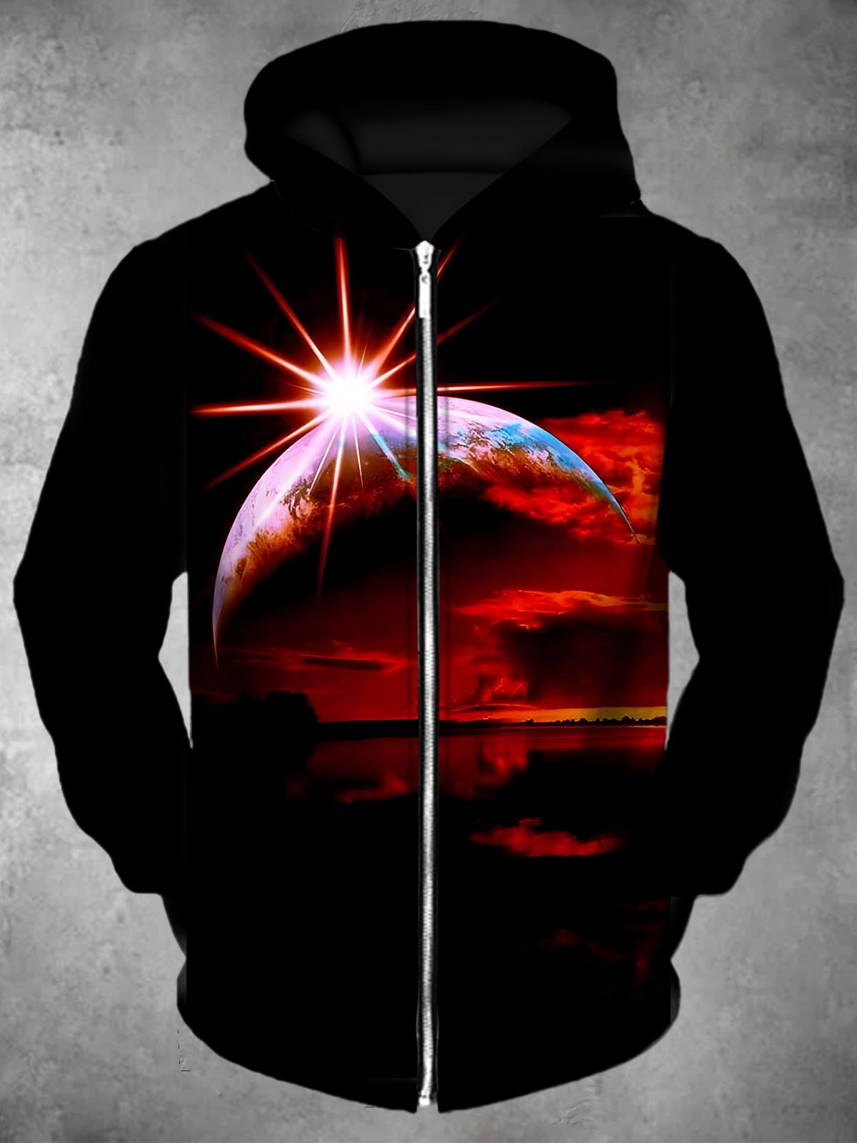 Universe Planet Long Sleeve Pocket Men's Zip Up Hoodies