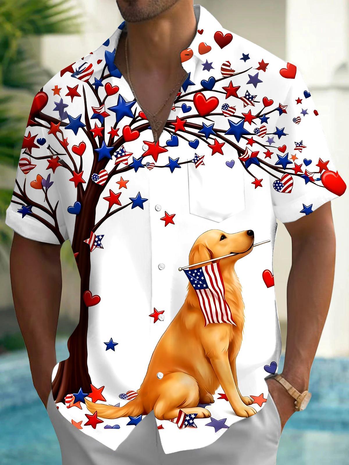 men's dog print shirt front view Independence Day