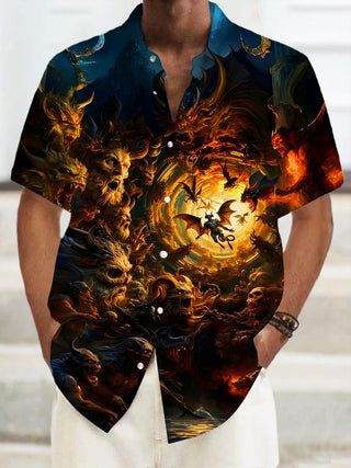 Men's dark graphic pocket short sleeve shirt front view