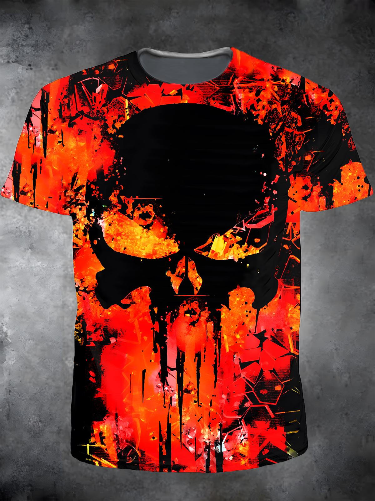 Tie Dye Skull Round Neck Short Sleeve Men's T-shirt