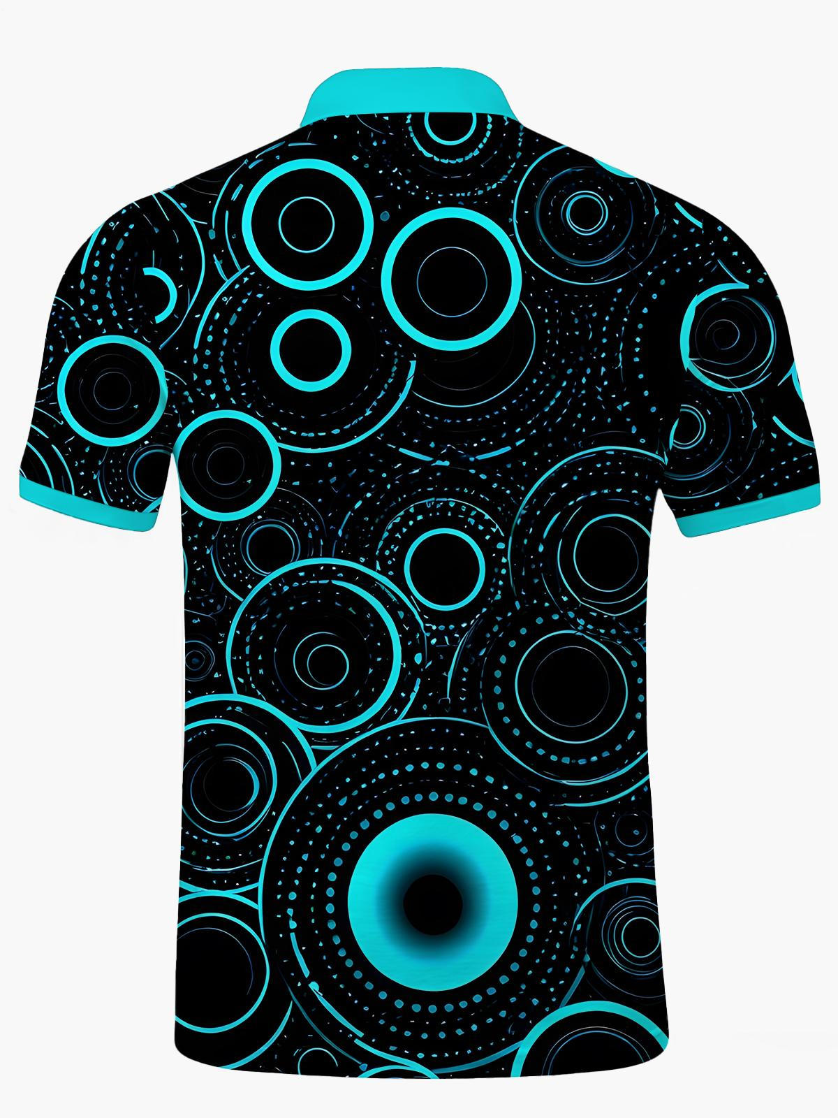 Geometric Circle Print Men's Short Sleeve Button Polo Shirt