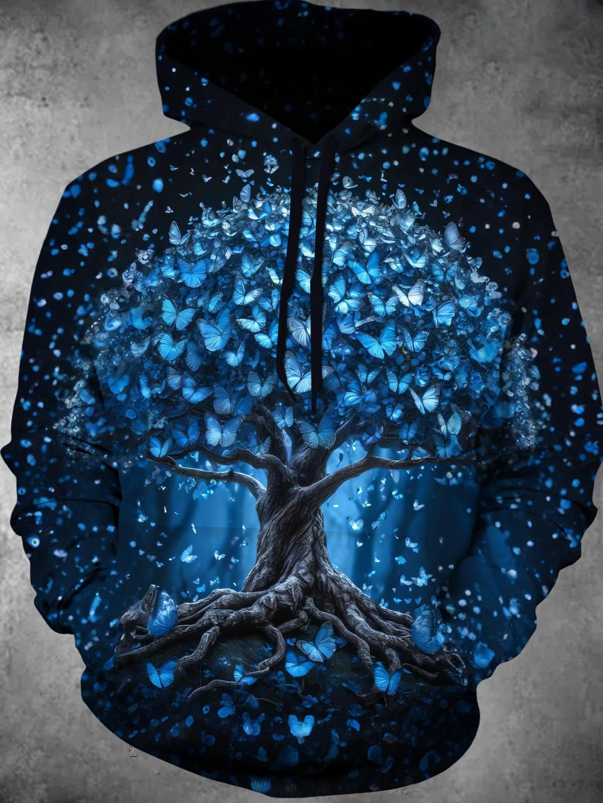 Butterfly Tree Long Sleeve Hooded Pocket Men's Top