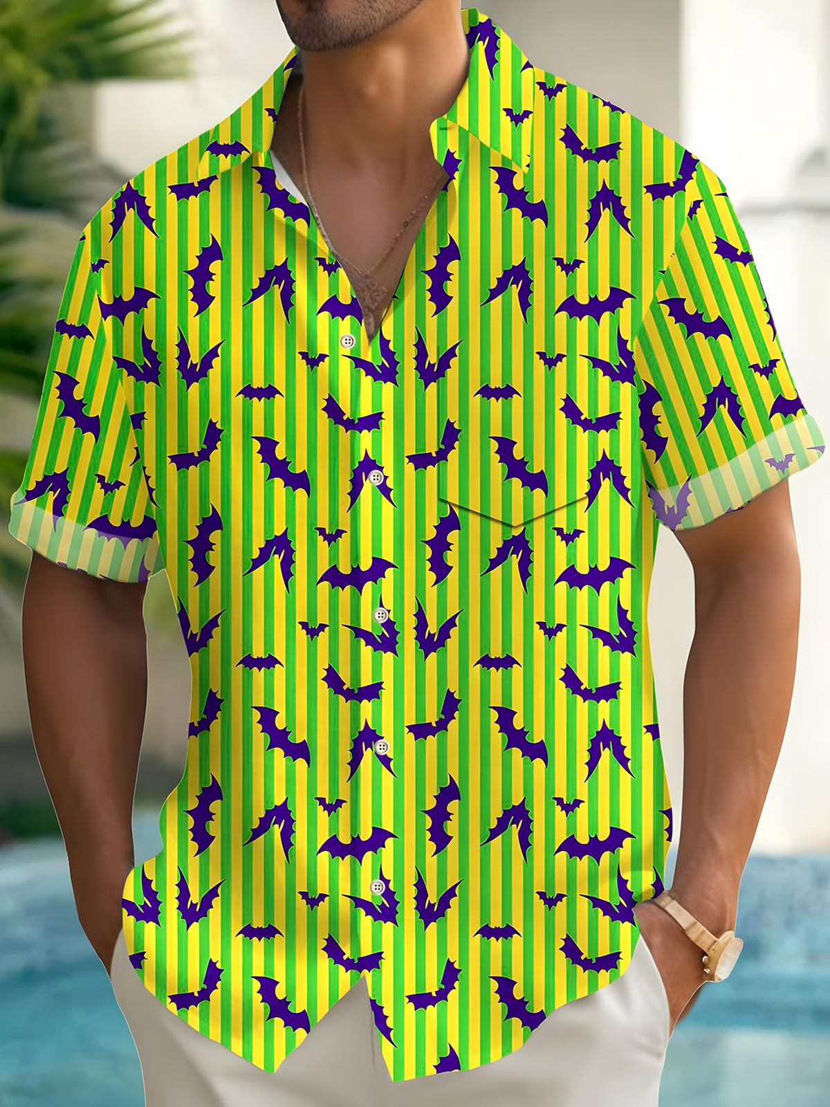 Halloween Bat Men's Pocket Short Sleeve Shirts