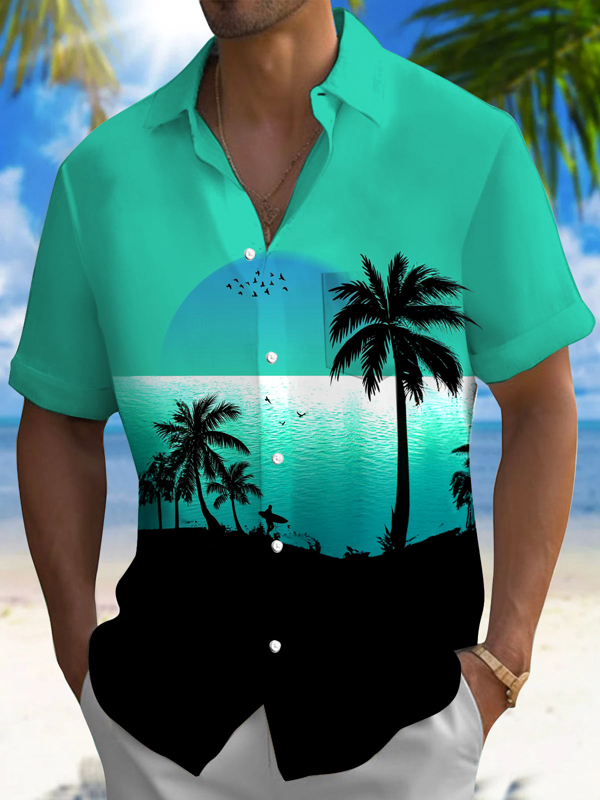 Hawaiian Beach Men's Pocket Short Sleeve Shirts