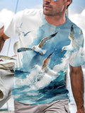 Oil Painting Seagull Round Neck Short Sleeve Men's T-shirt