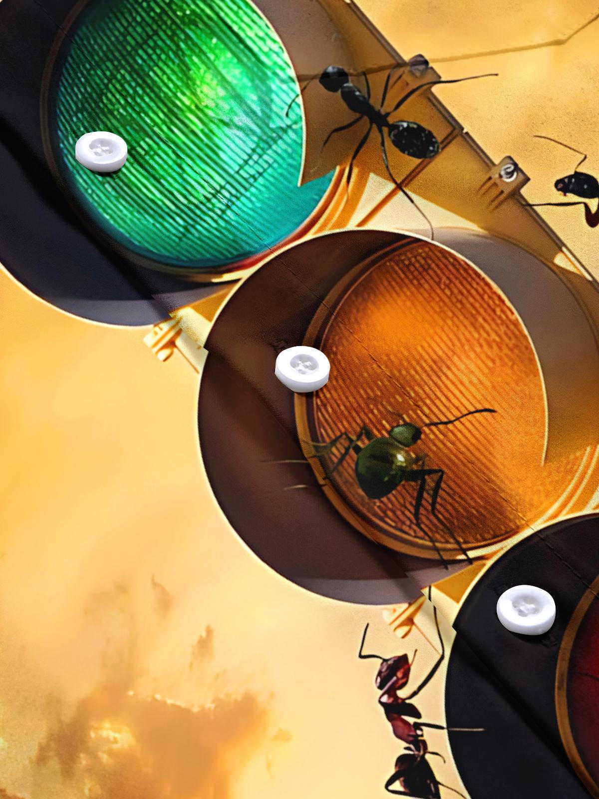 Traffic light Ant Print Men's Pocket Short Sleeve Shirts