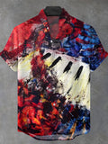 Piano Abstract Art Men's Pocket Short Sleeve Stand Collar Shirts