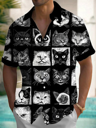 men's kitten pattern shirt back view