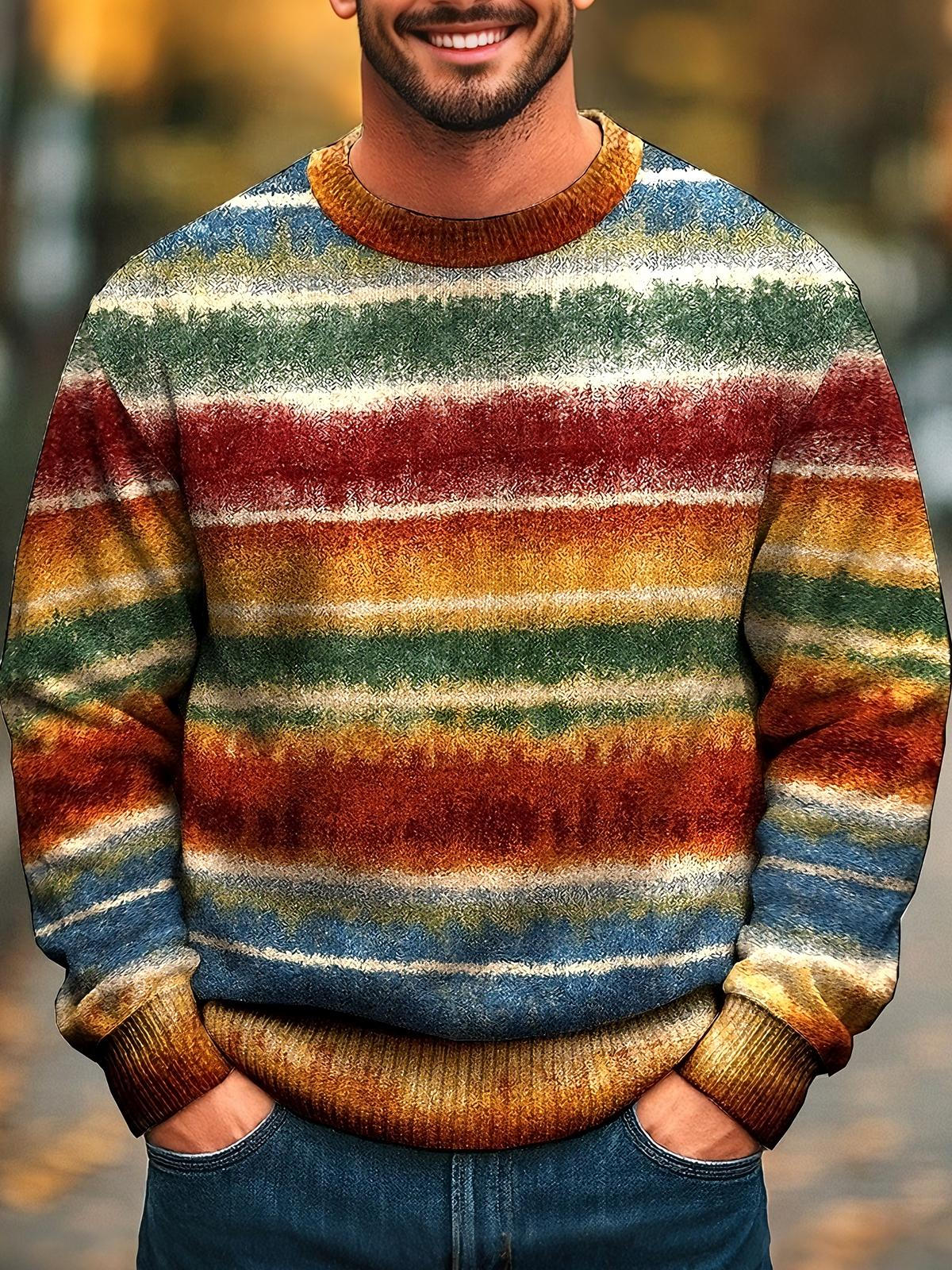 Tie Dye Men's Long Sleeve Round Neck Tops