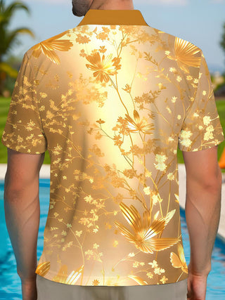 Men's floral short sleeve polo shirt back view