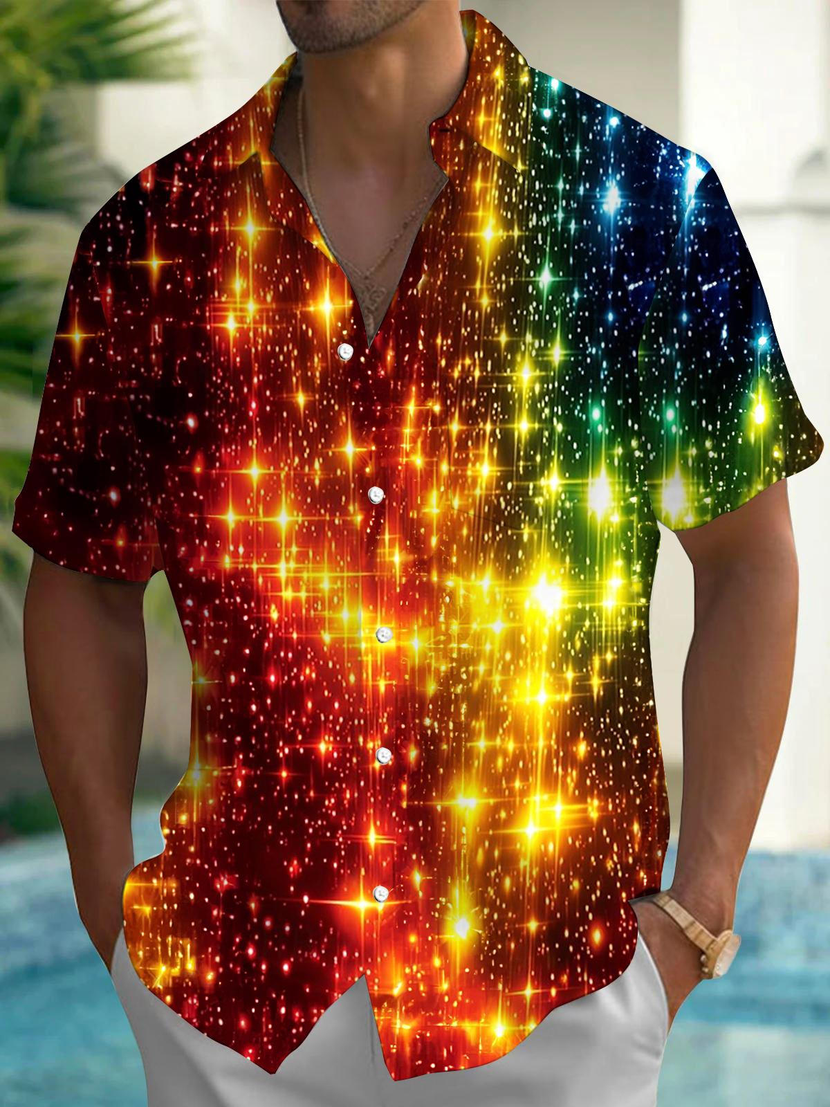 Christmas Shiny Print Men's Pocket Short Sleeve Shirts