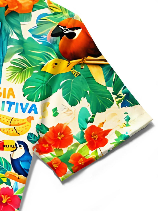 Hawaiian Fun Animal Dog Parrot Bee Flower Leaf Men's Pocket Short Sleeve Shirts