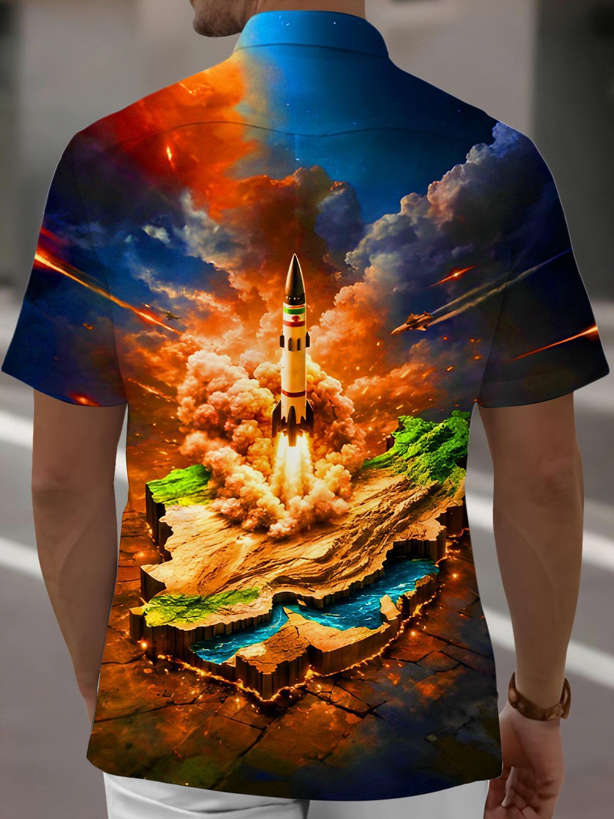 men's travel print shirt back view