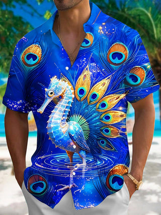 men's peacock print shirt front view
