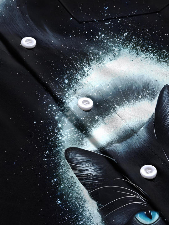 men's cat print short sleeve flat lay shirt