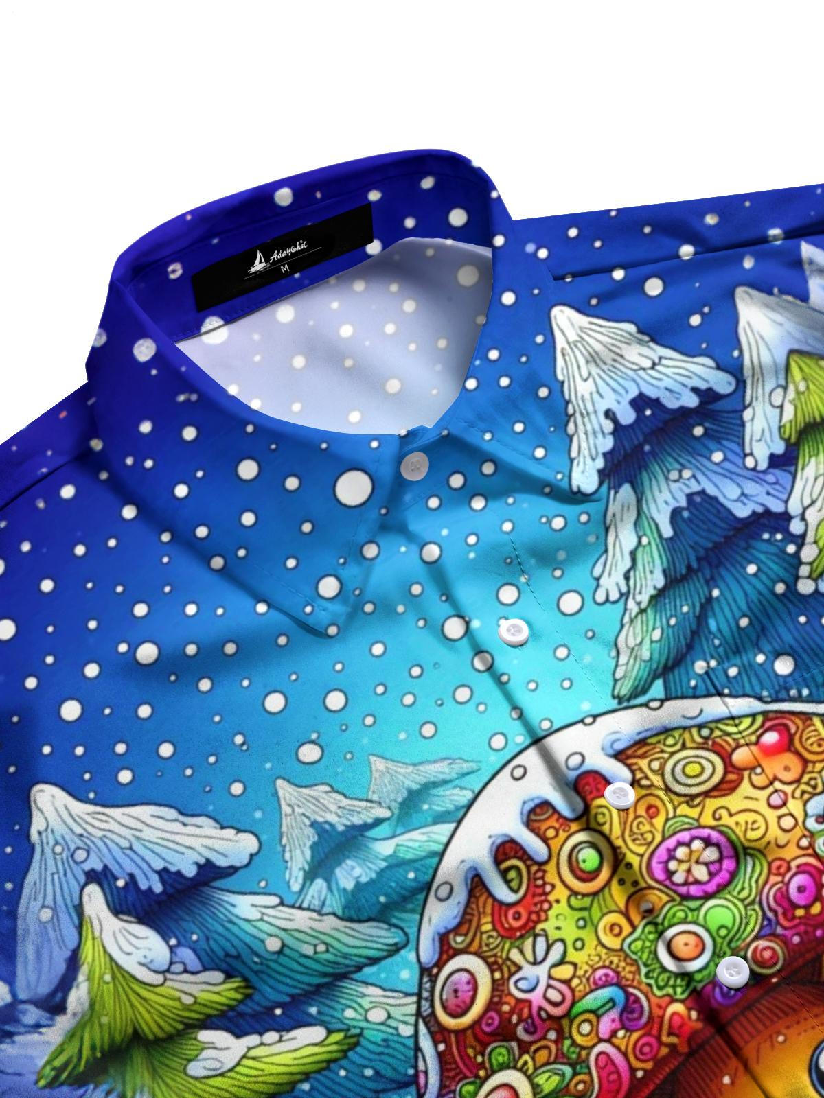 Mushroom Gingerbread Man Print Men's Pocket Short Sleeve Shirts