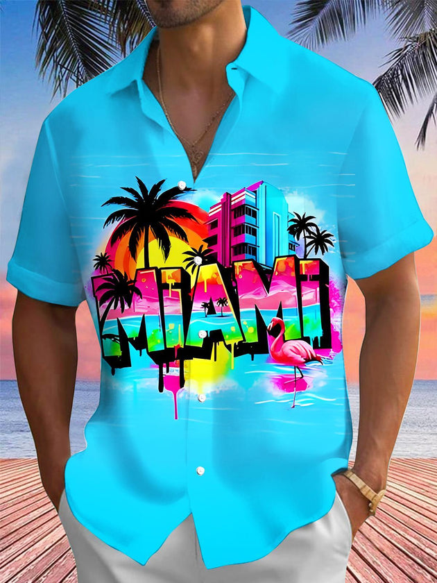 men's Hawaiian shirt front view tropical beach vacation