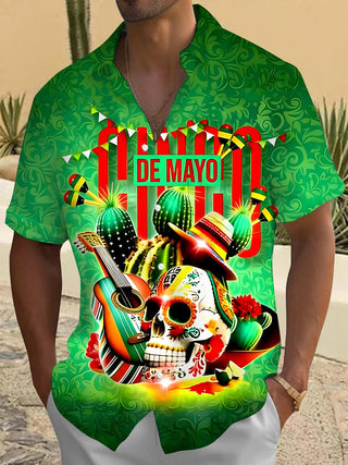 men's guitar print shirt front view
