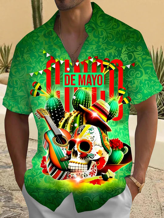 men's guitar print shirt front view