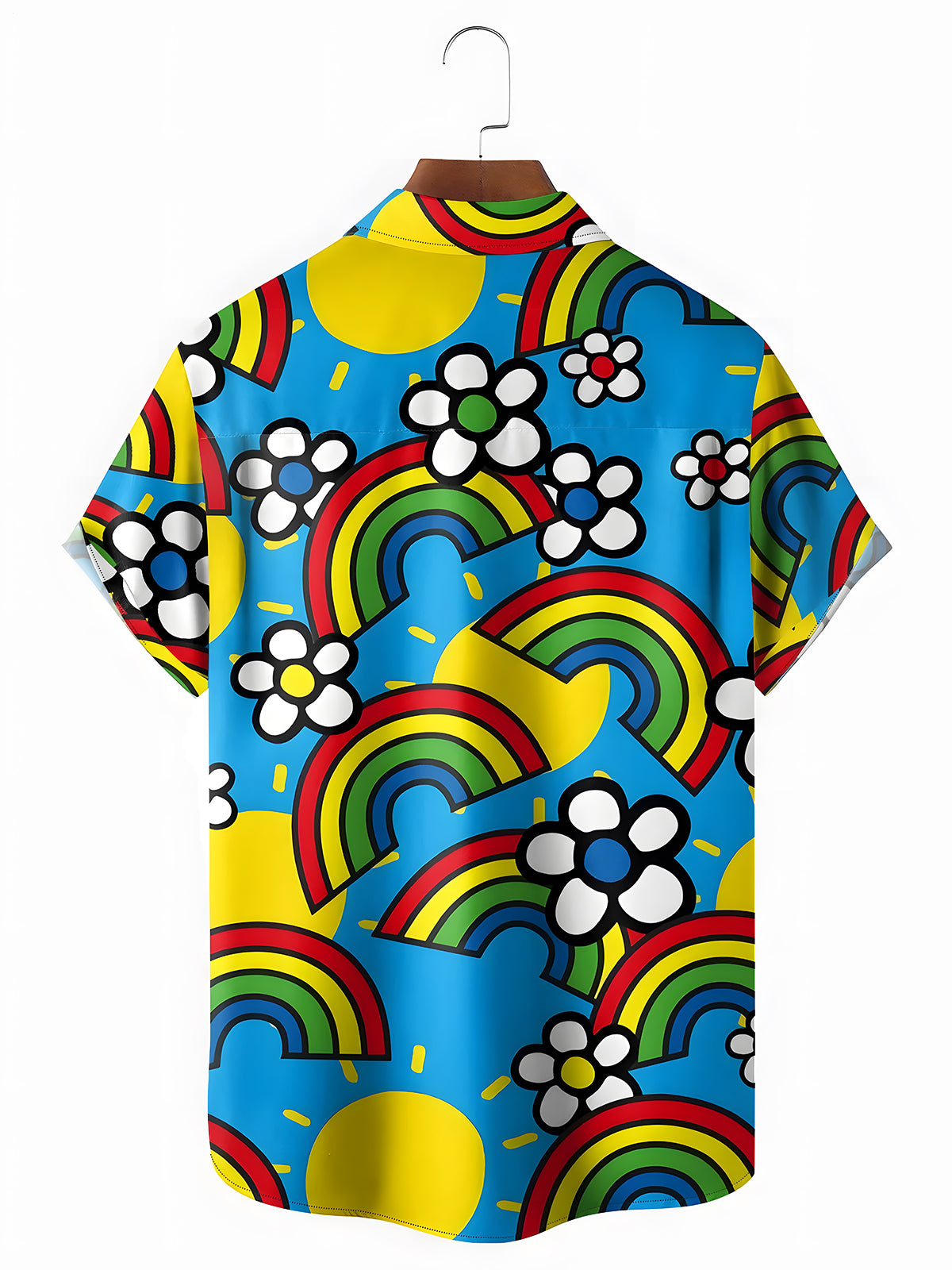 Funny Rainbow Floral Men's Pocket Short Sleeve Shirts
