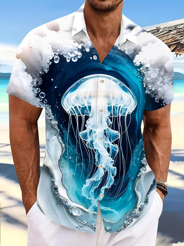 men's Hawaiian shirt front view tropical beach vacation