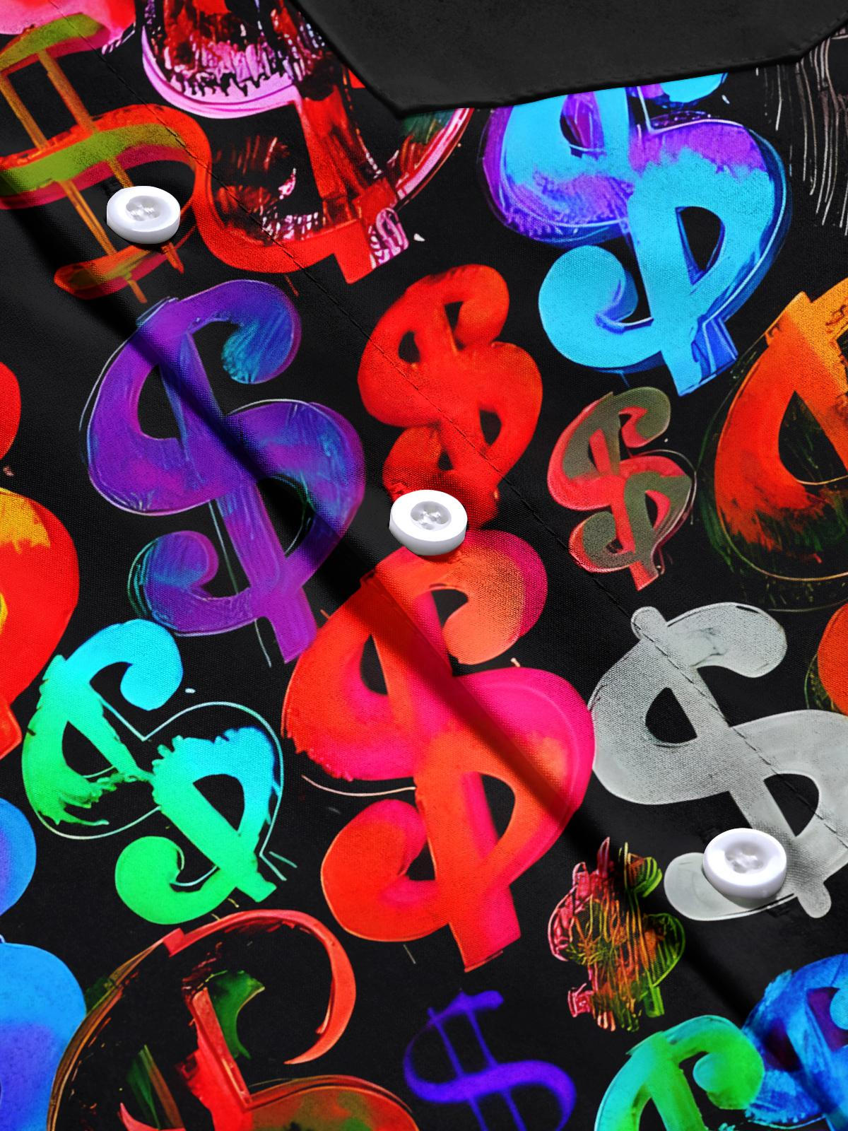 Dollar Sign Print Men's Pocket Short Sleeve Shirts